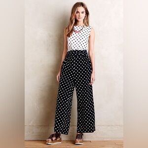 ⚡️SALE Anthropologie Whit Two Domino Dot Polka Dots Belted Pockets Jumpsuit 12